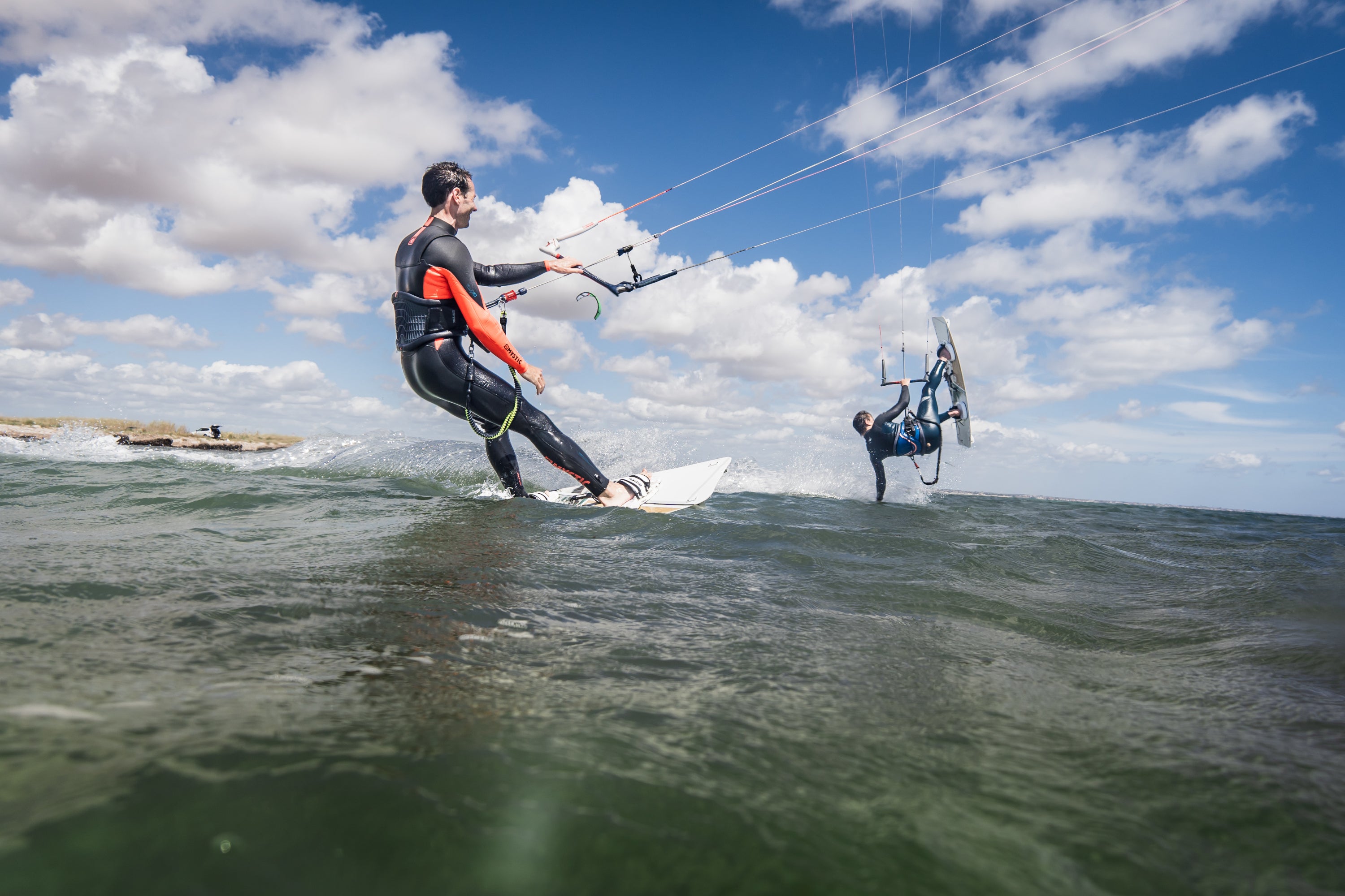Action picture of the Xenon Rayo 2024 twintip kiteboard board.
