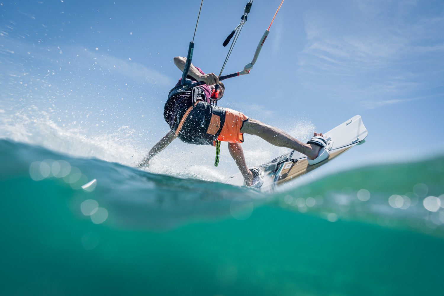 Action picture of the Xenon Rayo 2024 twintip kiteboard.