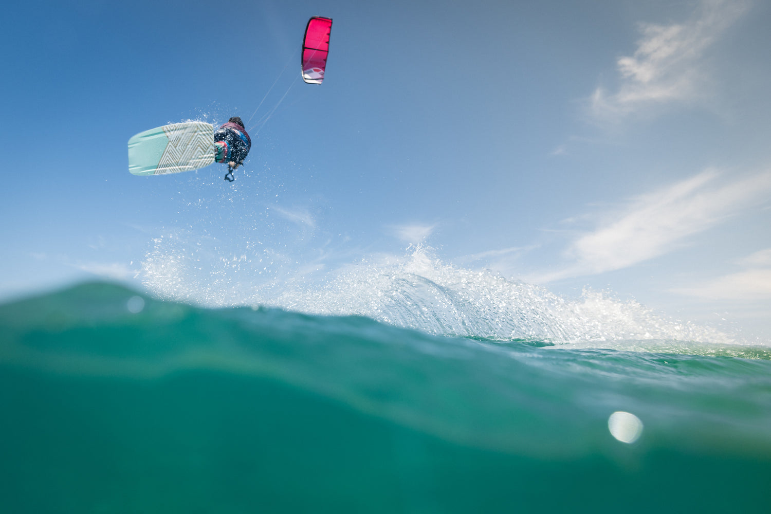 Action picture of the Xenon Hop 2024 twintip kiteboard.