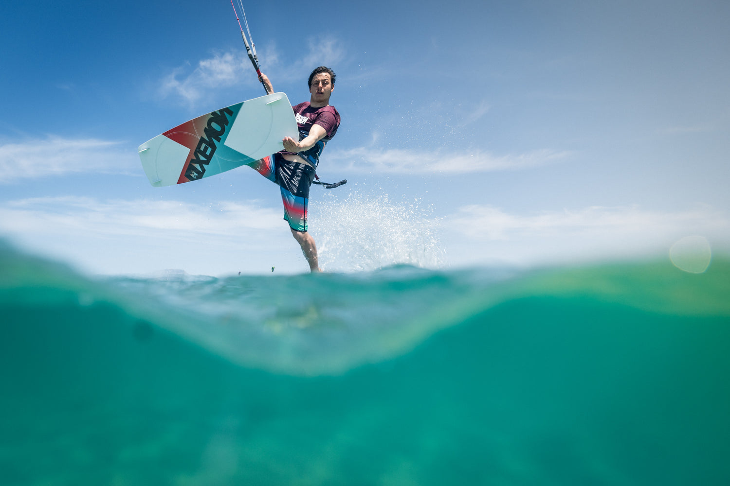 Action picture of the Xenon Laluz 2024 twintip kiteboard.