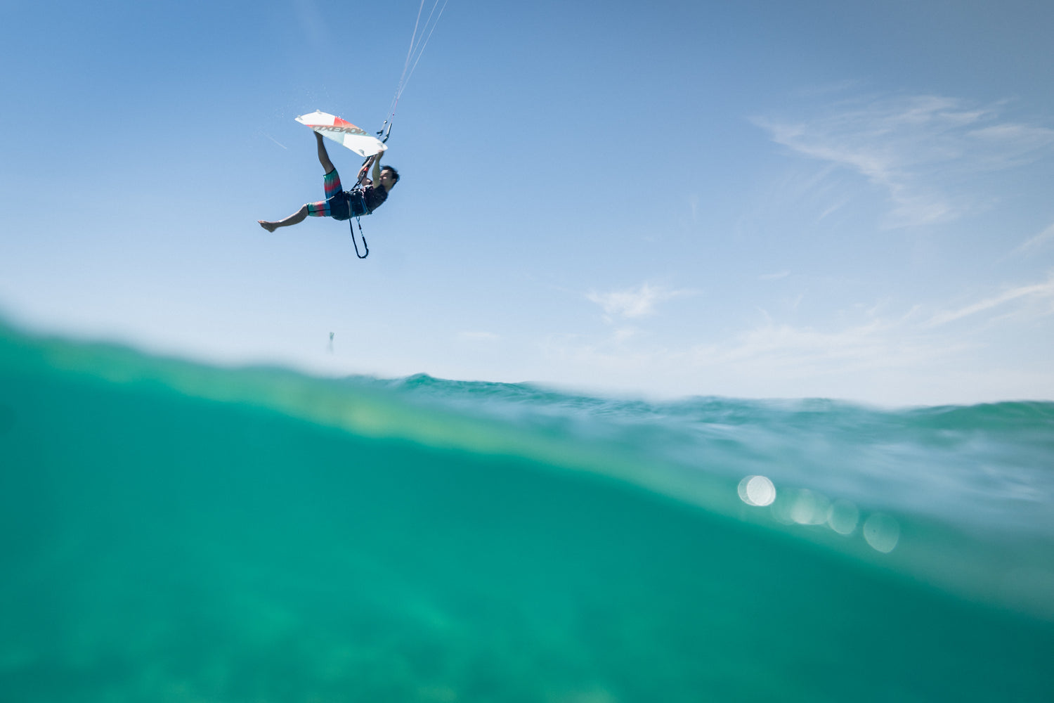 Action picture of the Xenon Laluz 2024 twintip kiteboard board.