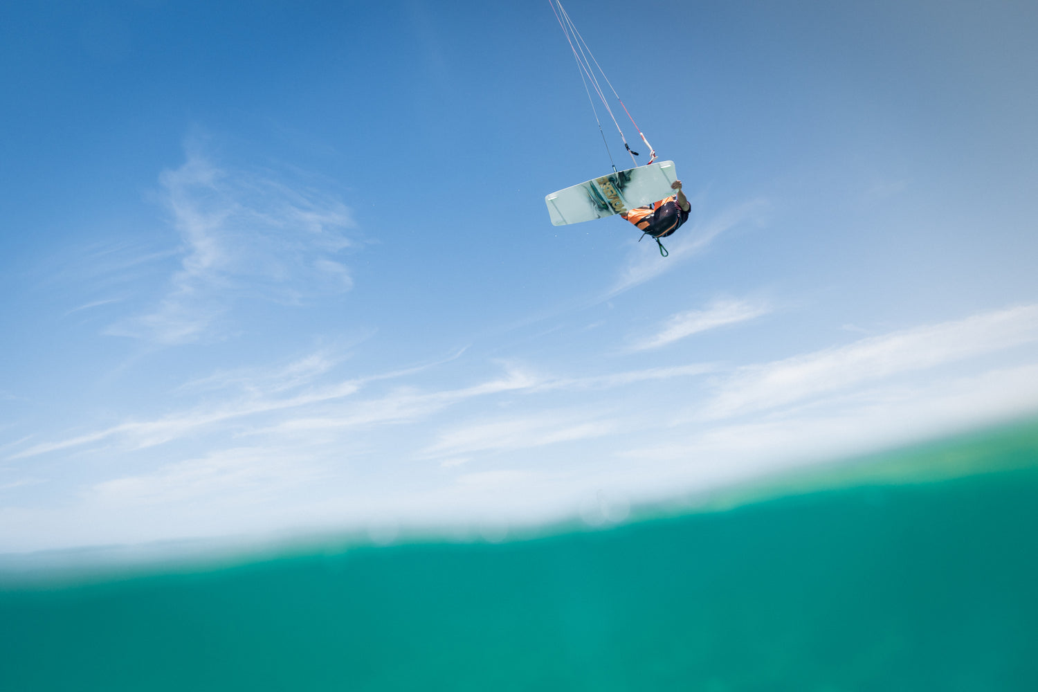 Action picture of the Xenon Rayo 2024 twintip kiteboard board.